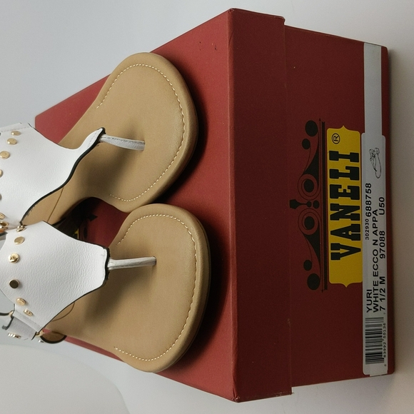 Vaneli White Leather with Gold Studded Toe Post Thong Adjustable Sandal - Picture 9 of 13